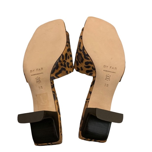 By FAR Lily Mule Leopard Animal Print Suede Square Toe Low Heel Slides Brown 8 - Picture 11 of 12